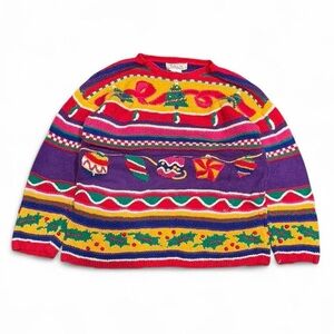 Vintage Talbots 3D Cable Festive Colorful Handmade Jumper Sweater
